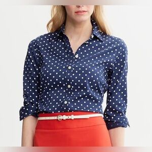 Banana Republic Women's Long Sleeve Button-Down Sz 14 NWT Blue Polka dot Fitted
